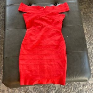 Coral off the shoulder mini dress